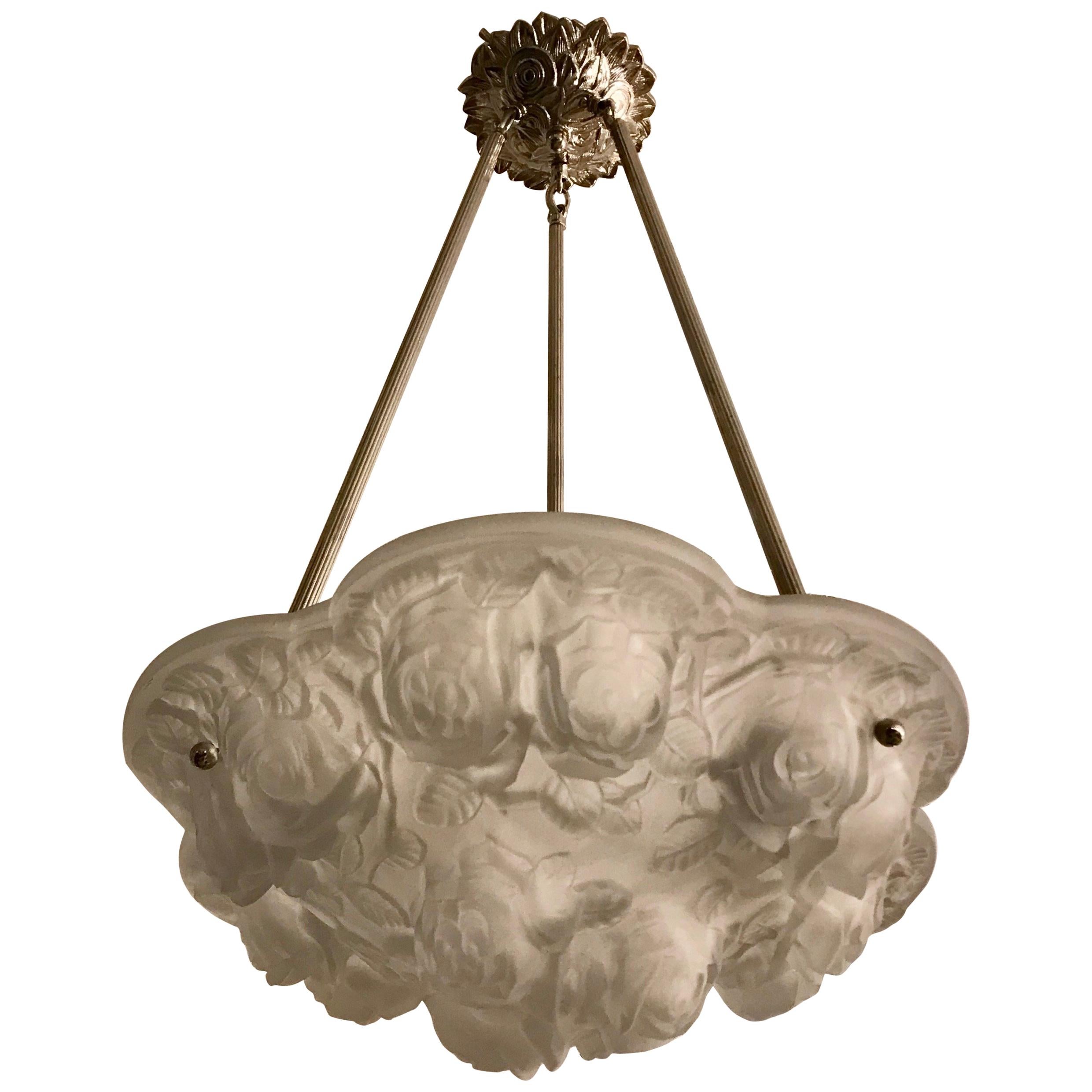 Lampadario floreale francese Art Deco firmato da Verdun in vendita