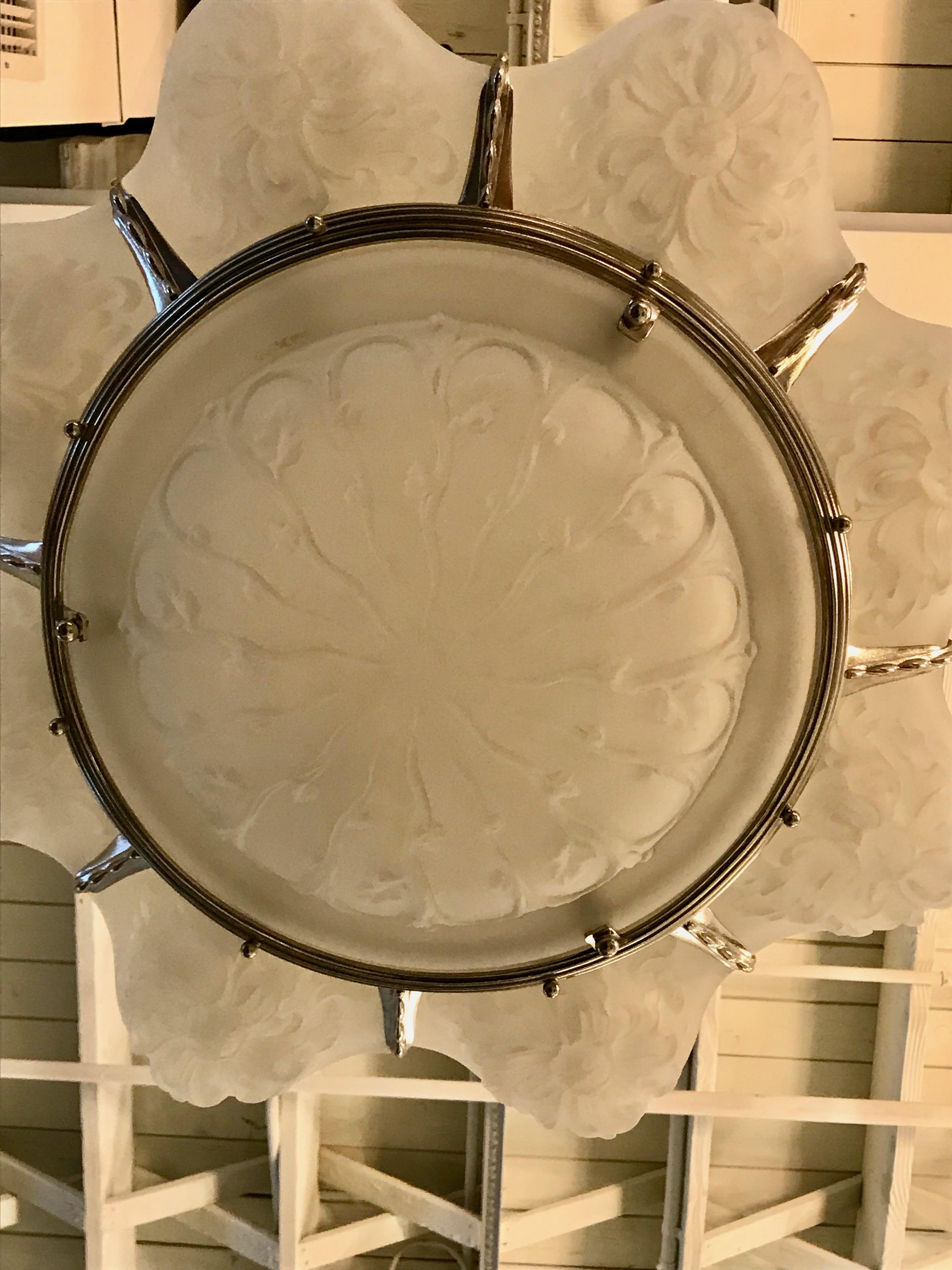French Art Deco Floral Chandelier Signed Sabino For Sale 6