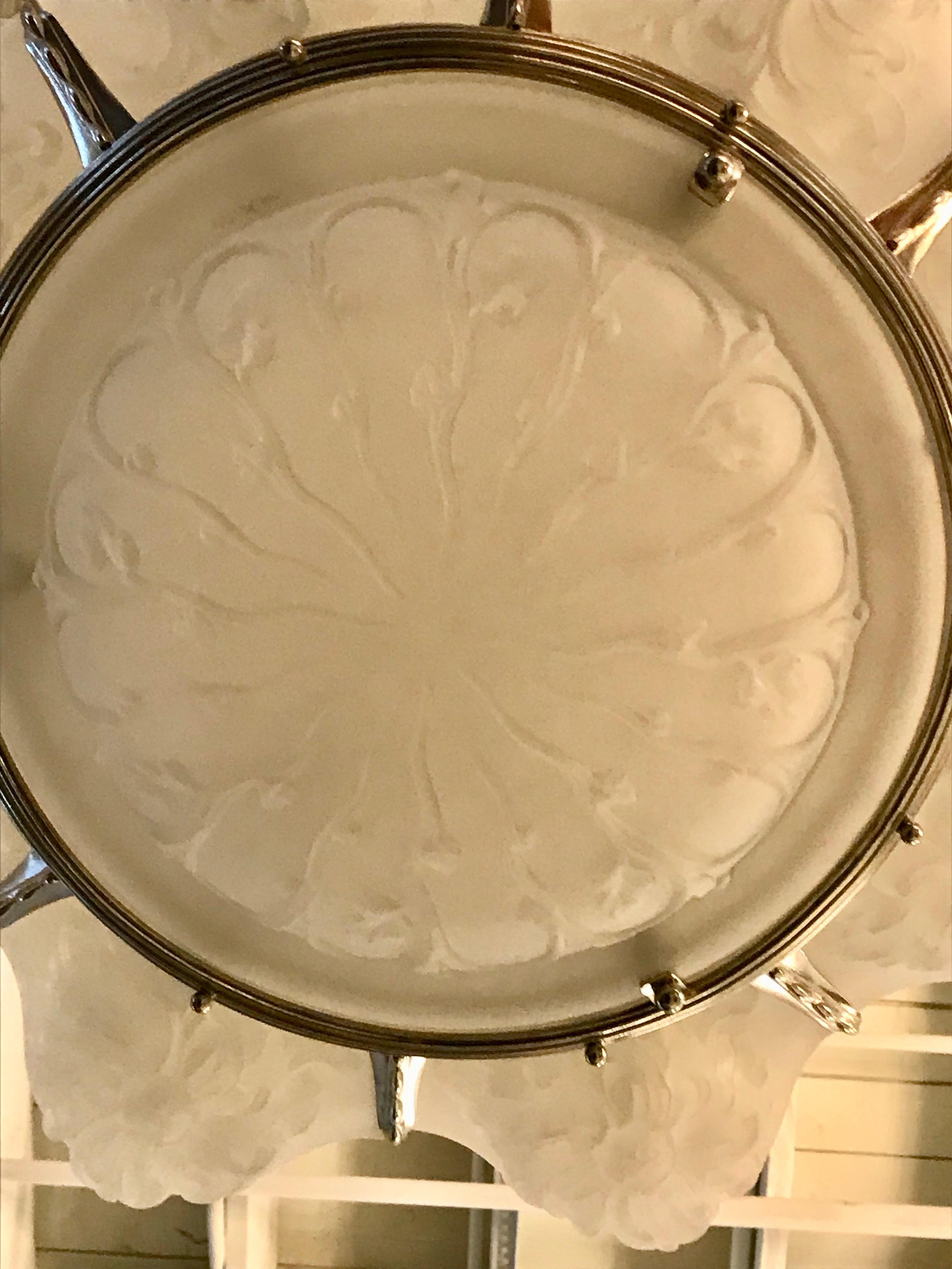 French Art Deco Floral Chandelier Signed Sabino For Sale 7