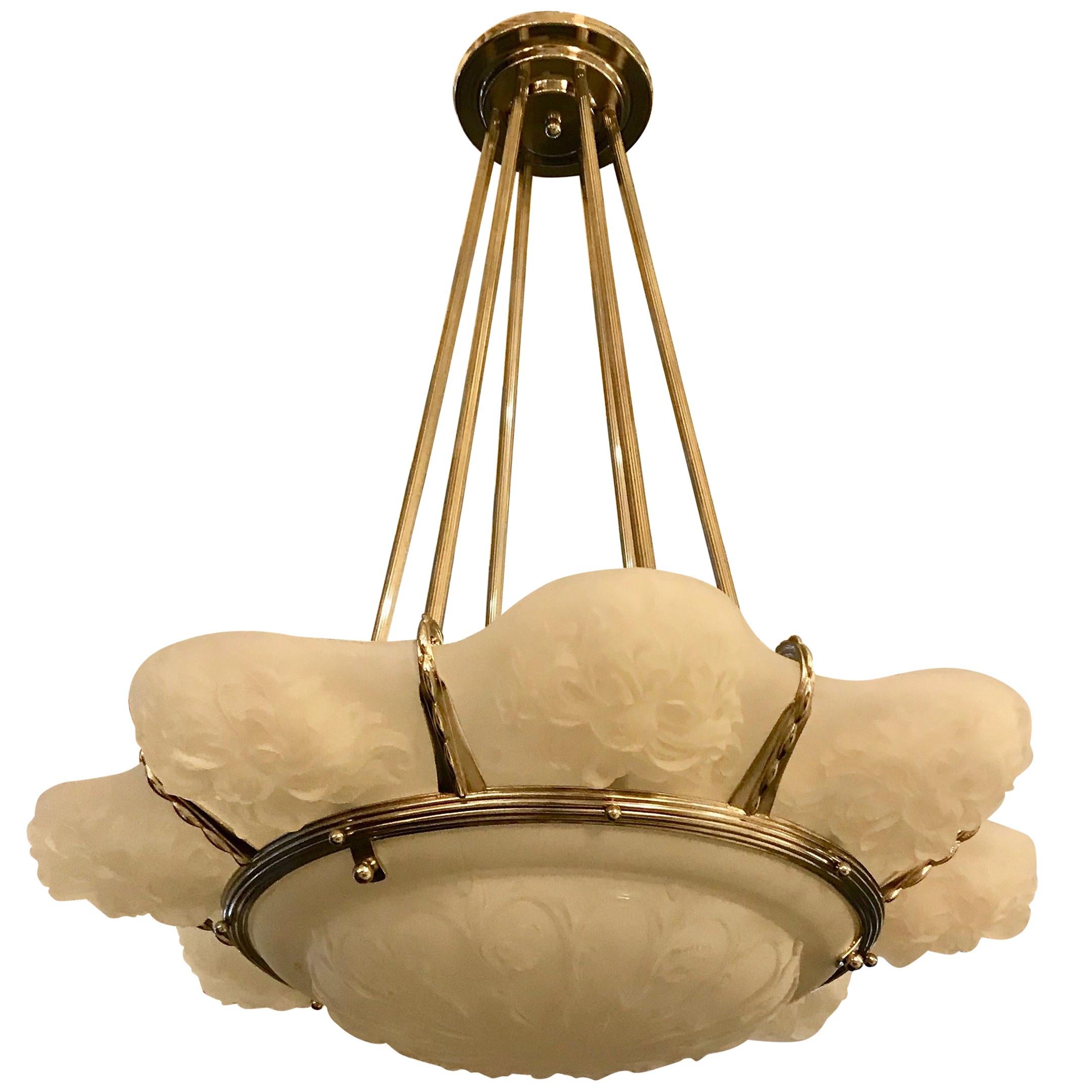 Lampadario francese Art Déco floreale firmato Sabino