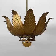 French Art Deco Floral Leaf Ceiling Light - Rewired for US