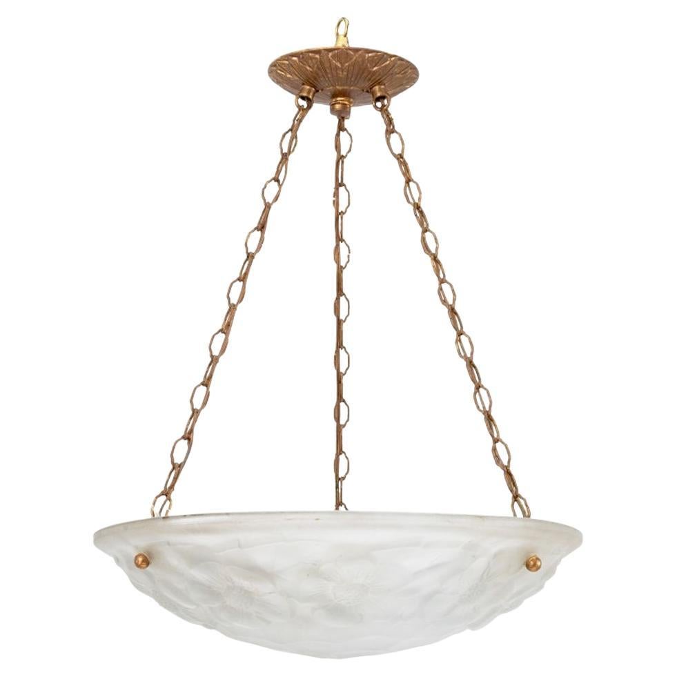 French Art Deco Floral Motif Glass Chandelier