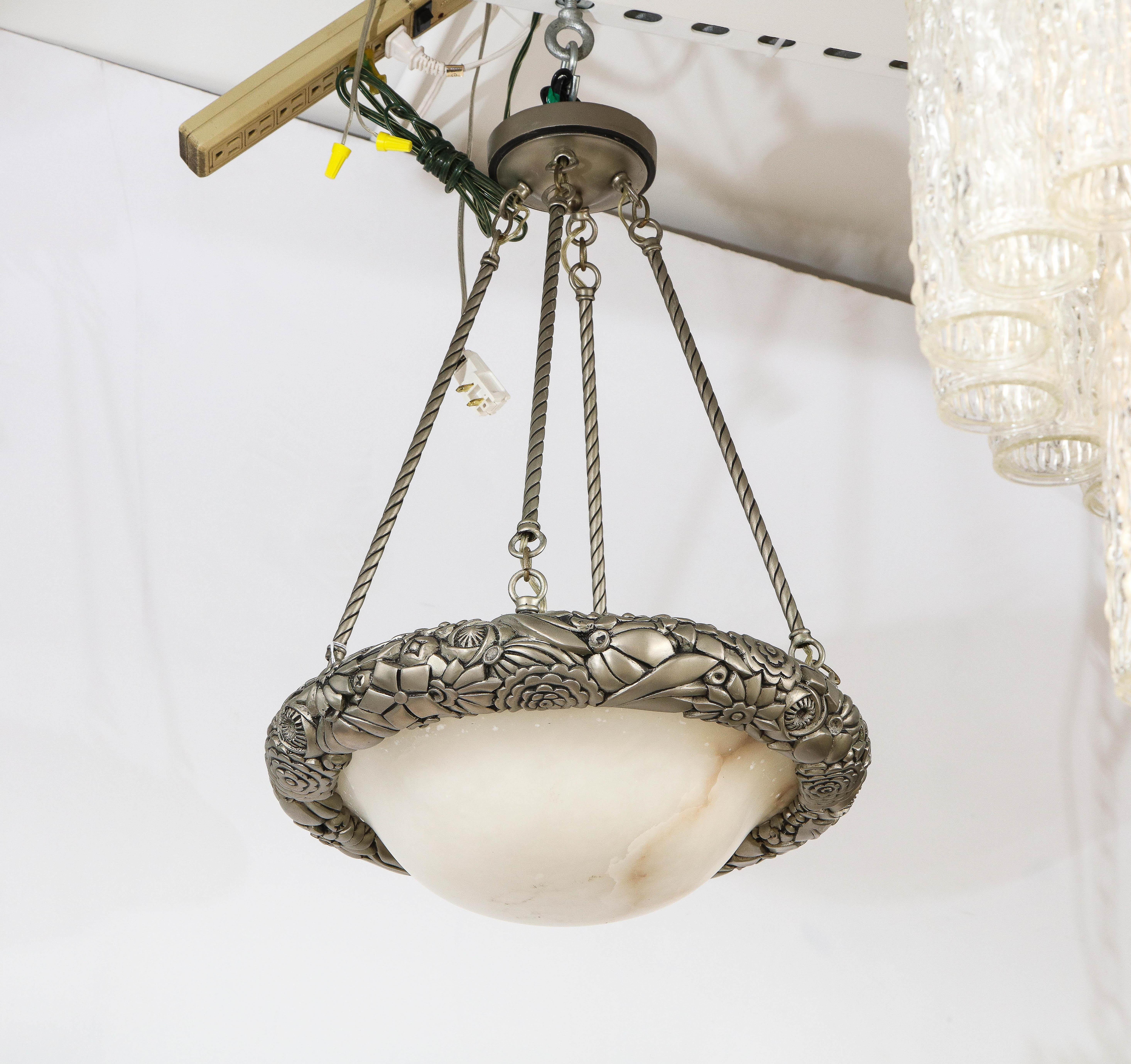 French Art Deco Floral Pendant Chandelier In Good Condition In New York, NY