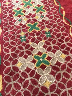 French Art Deco Floral Red, Yellow, Taupe, Green Handmade Wool Runner