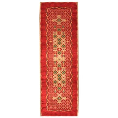 French Art Deco Floral Red, Yellow, Taupe, Green Handmade Wool Runner