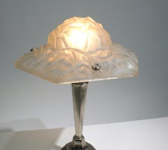 Art Deco Table Lamp by David Gueron Degue, Frosted Glass & Bronze