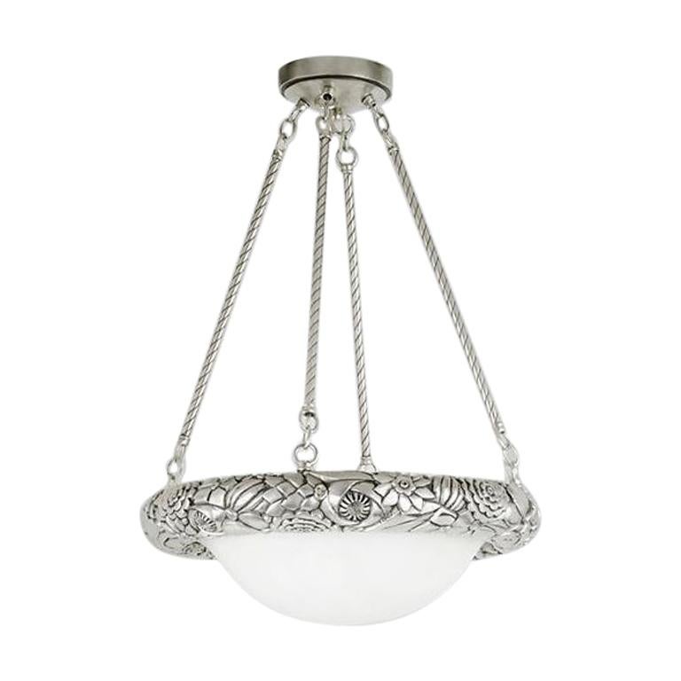 French Art Deco Flower Sphere Chandelier or Flush Mount (three available) For Sale