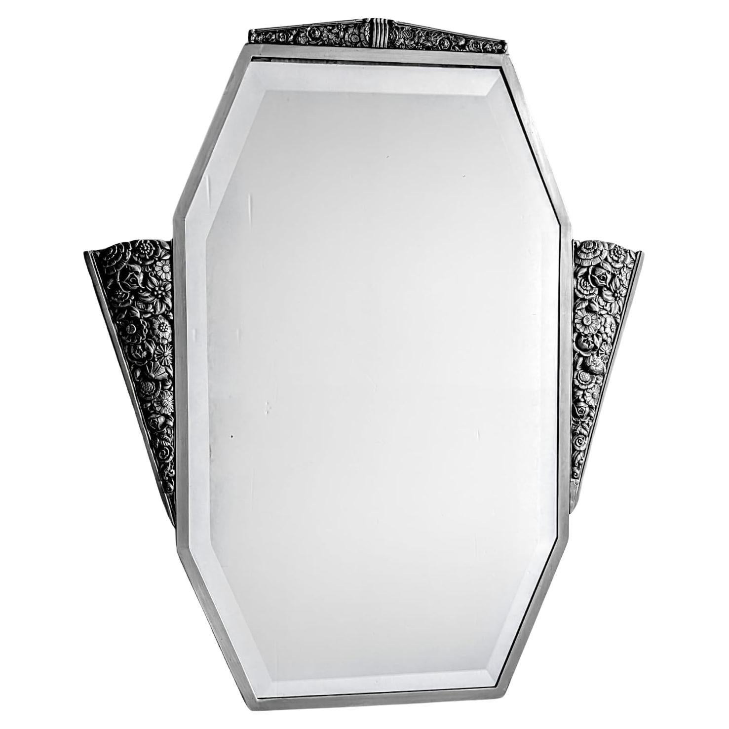 Französisch Art Deco Blumen Bronze Spiegel