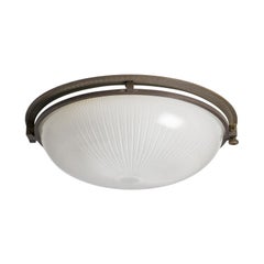 French Art Deco Flush Mount, Bronze and Holophane Glass