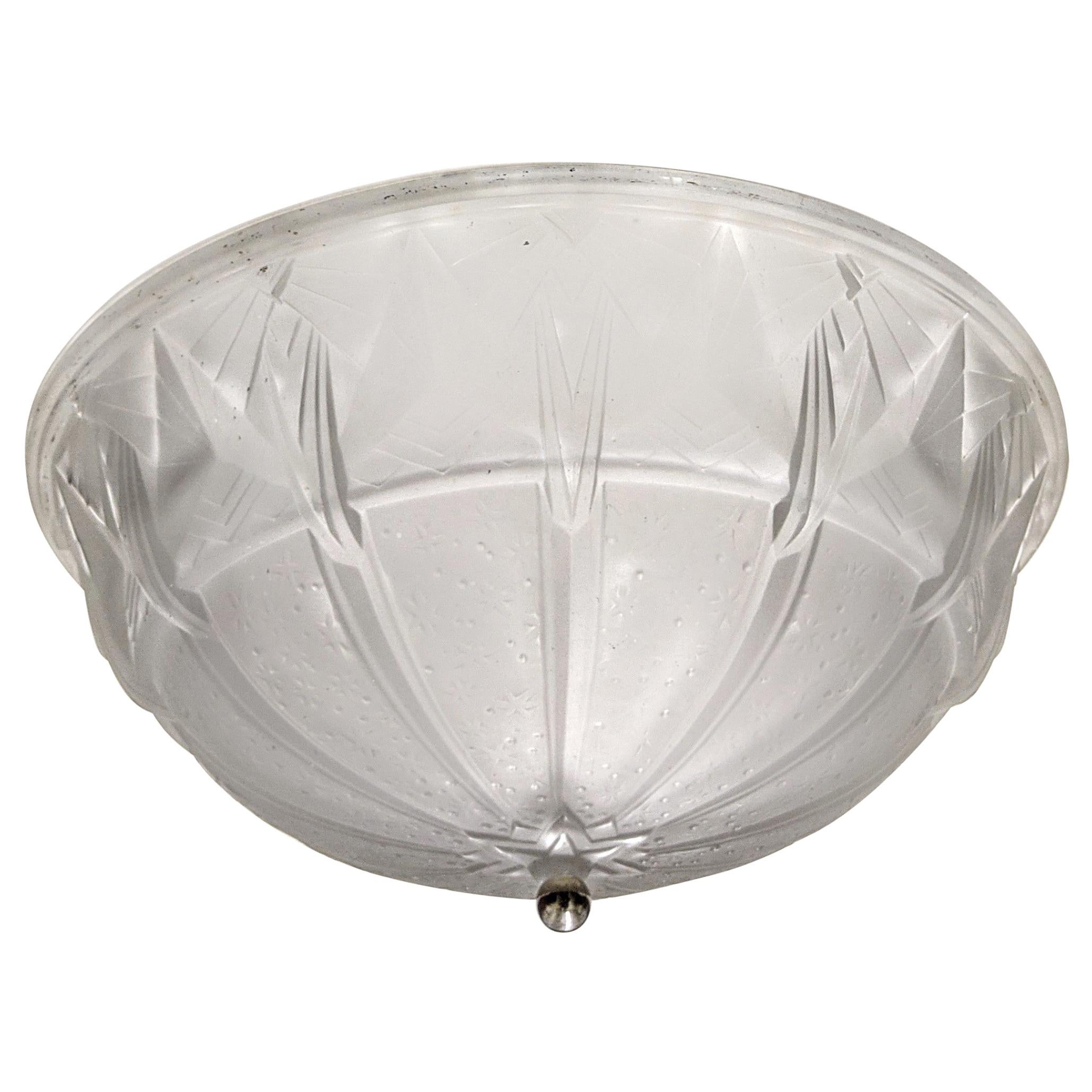 French Art Deco Flush Mount or Pendant Chandelier by Muller Freres For Sale