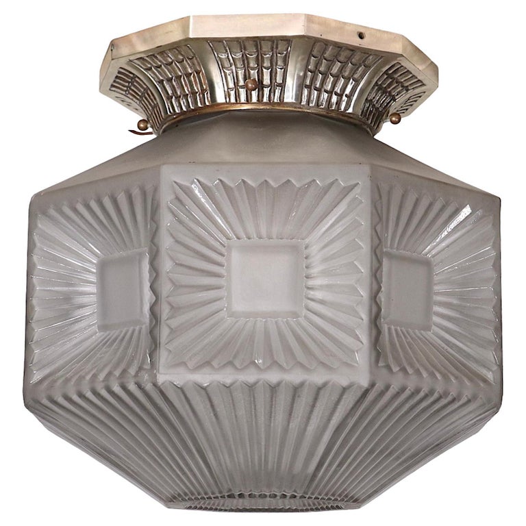 French Art Deco Flush Mount Chandelier Fixture Poss, Degue or Sabino ...