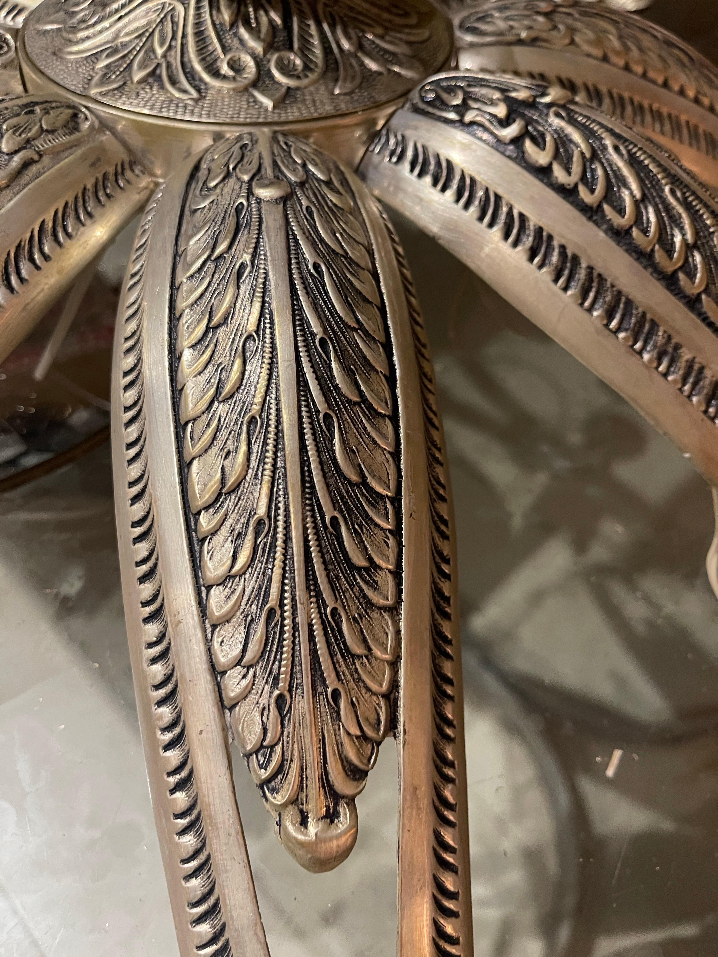 French art deco Flush Mount in Bronze and 9 Opaline Glass , France 1935 For Sale 5
