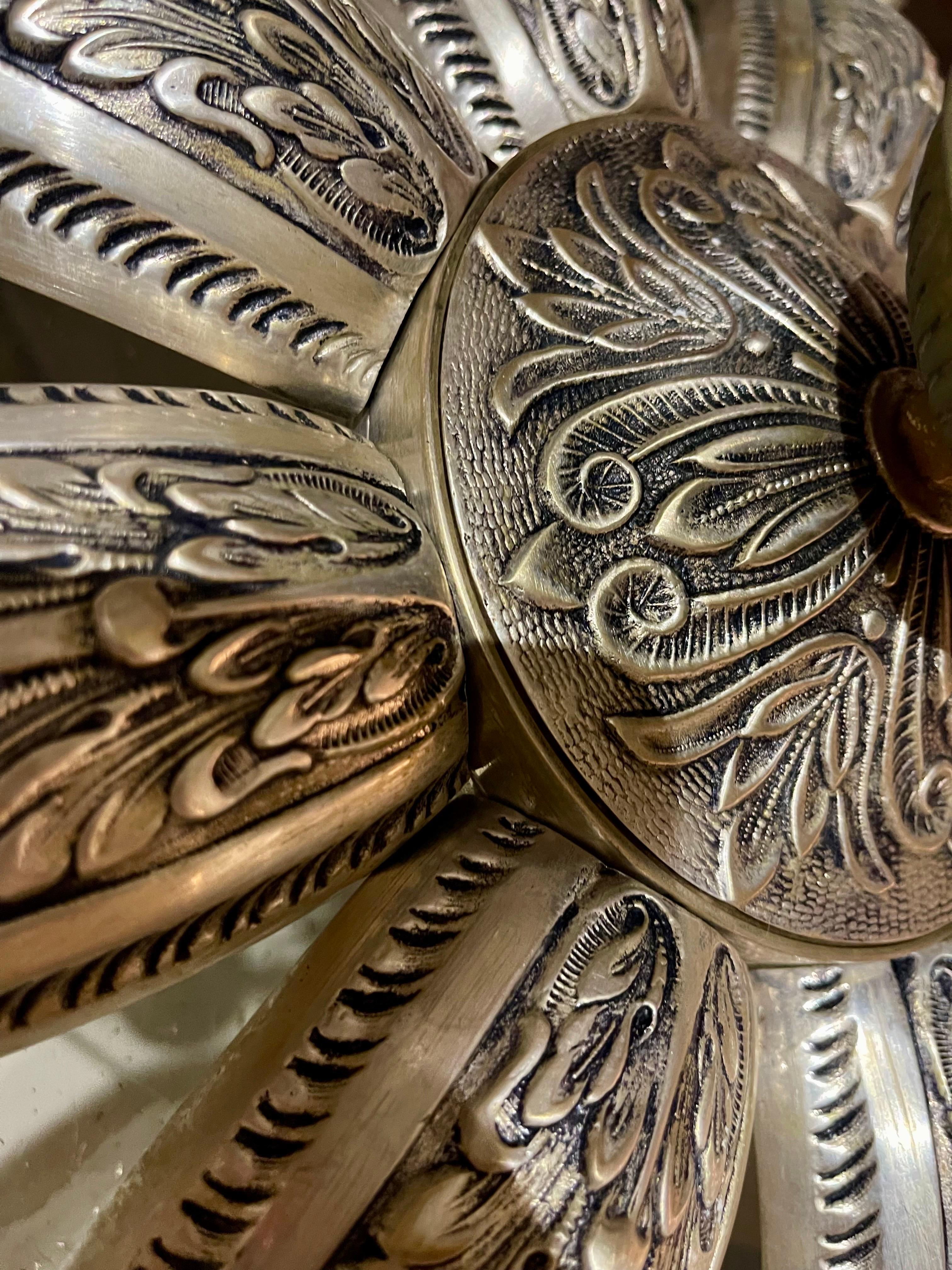 French art deco Flush Mount in Bronze and 9 Opaline Glass , France 1935 For Sale 3