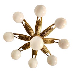 French art deco Flush Mount in Bronze and 9 Opaline Glass , France 1935