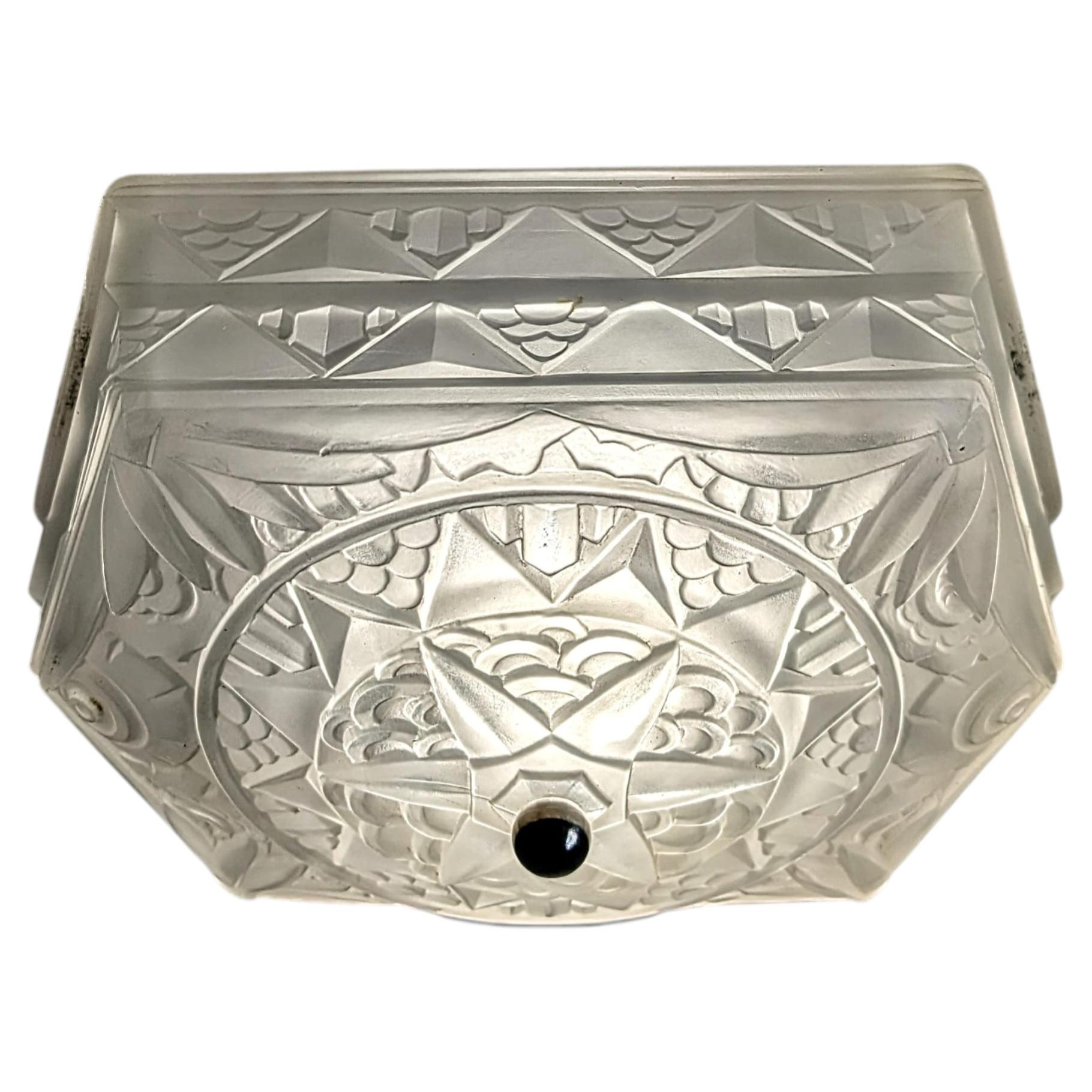 French Art Deco Flush Mount or Pendant Chandelier by Hanots