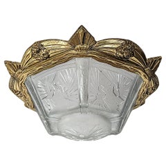 French Art Deco Flush Mount or Pendant Chandelier Signed by Muller Freres