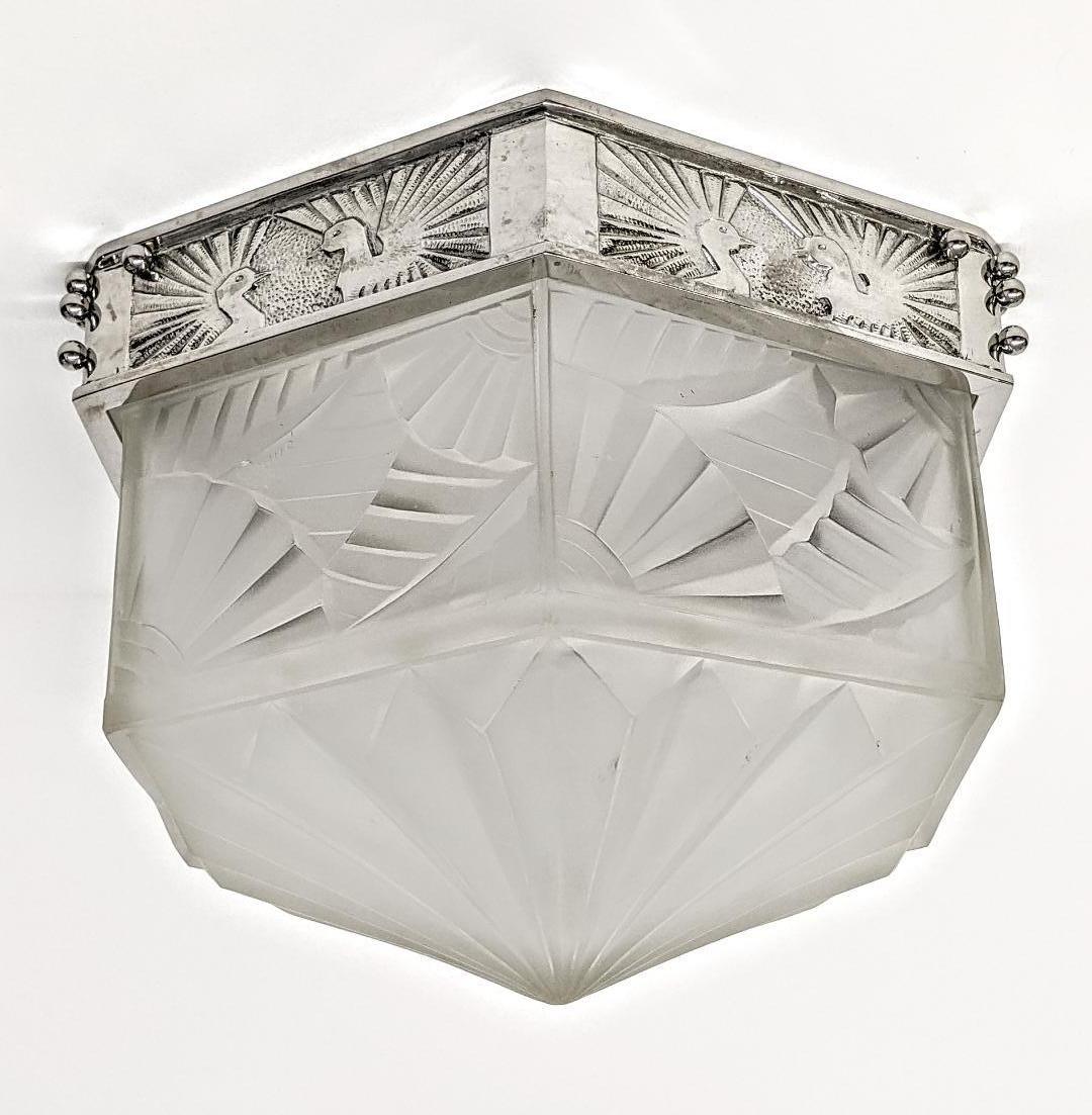 A rare French Art Deco hexagonal flush mount by the French artist 