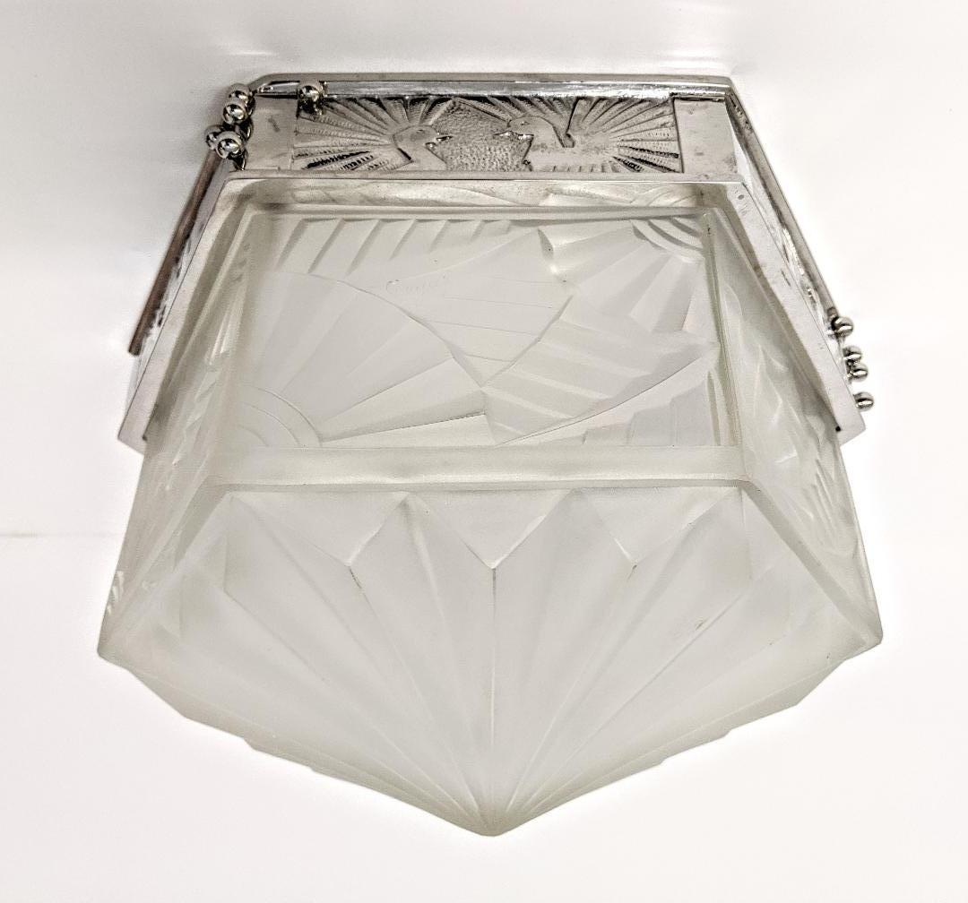Cast French Art Deco Flush Mount Signed by Degue