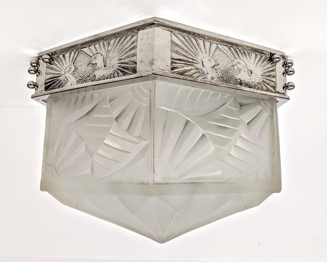 French Art Deco Flush Mount Signed by Degue In Good Condition In Long Island City, NY