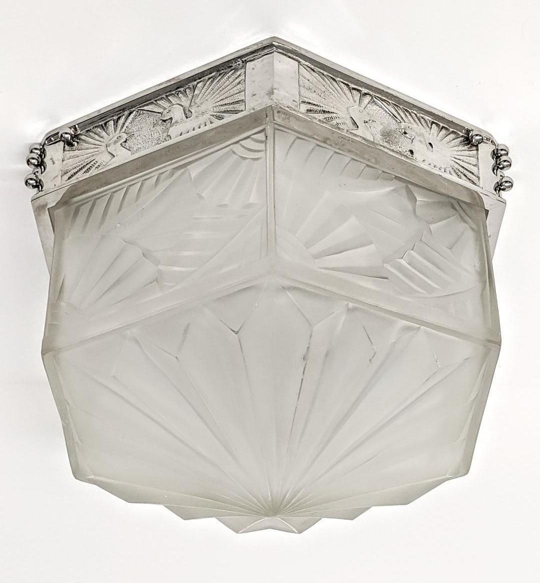 Bronze French Art Deco Flush Mount Signed by Degue
