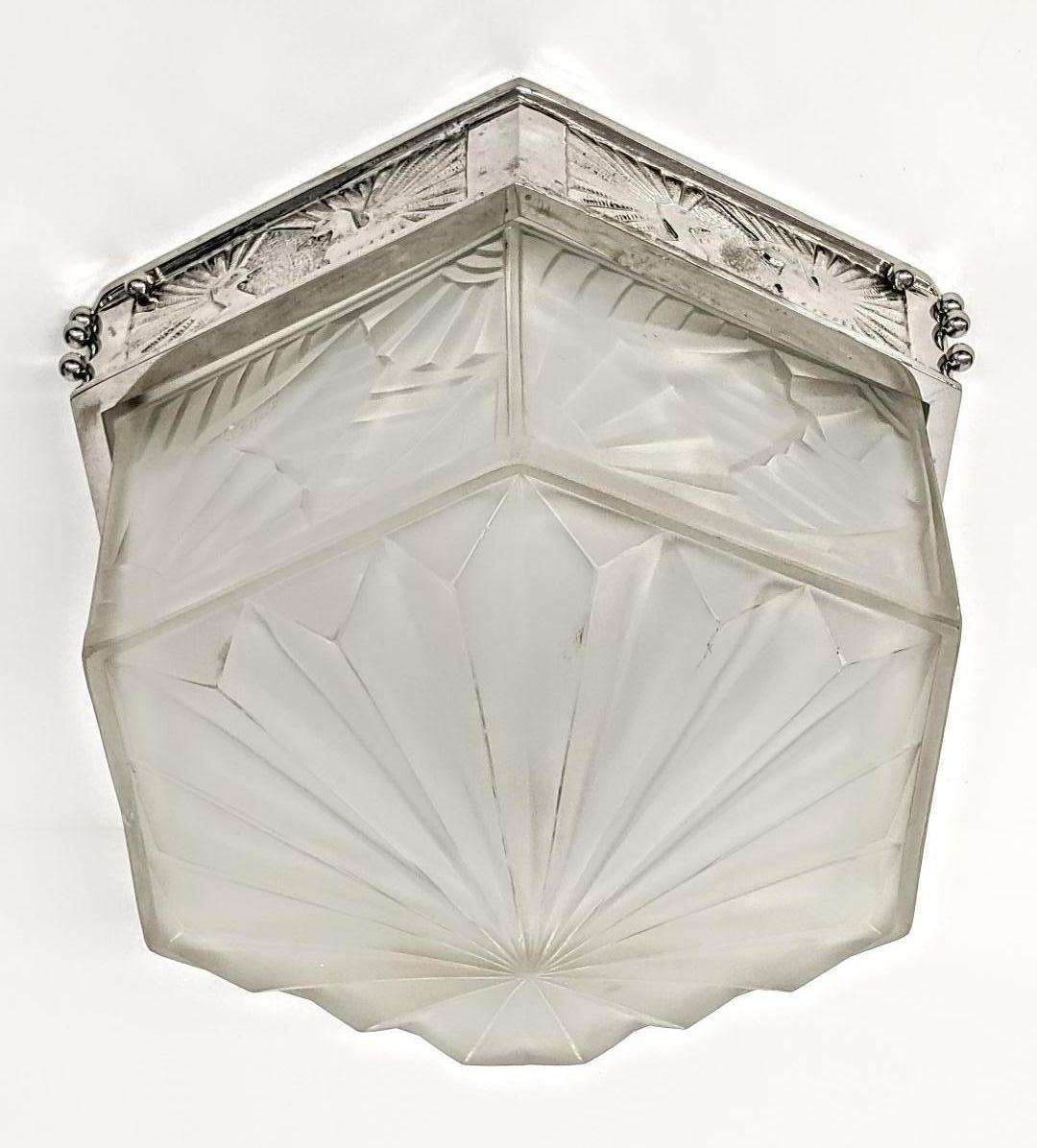 French Art Deco Flush Mount Signed by Degue 1