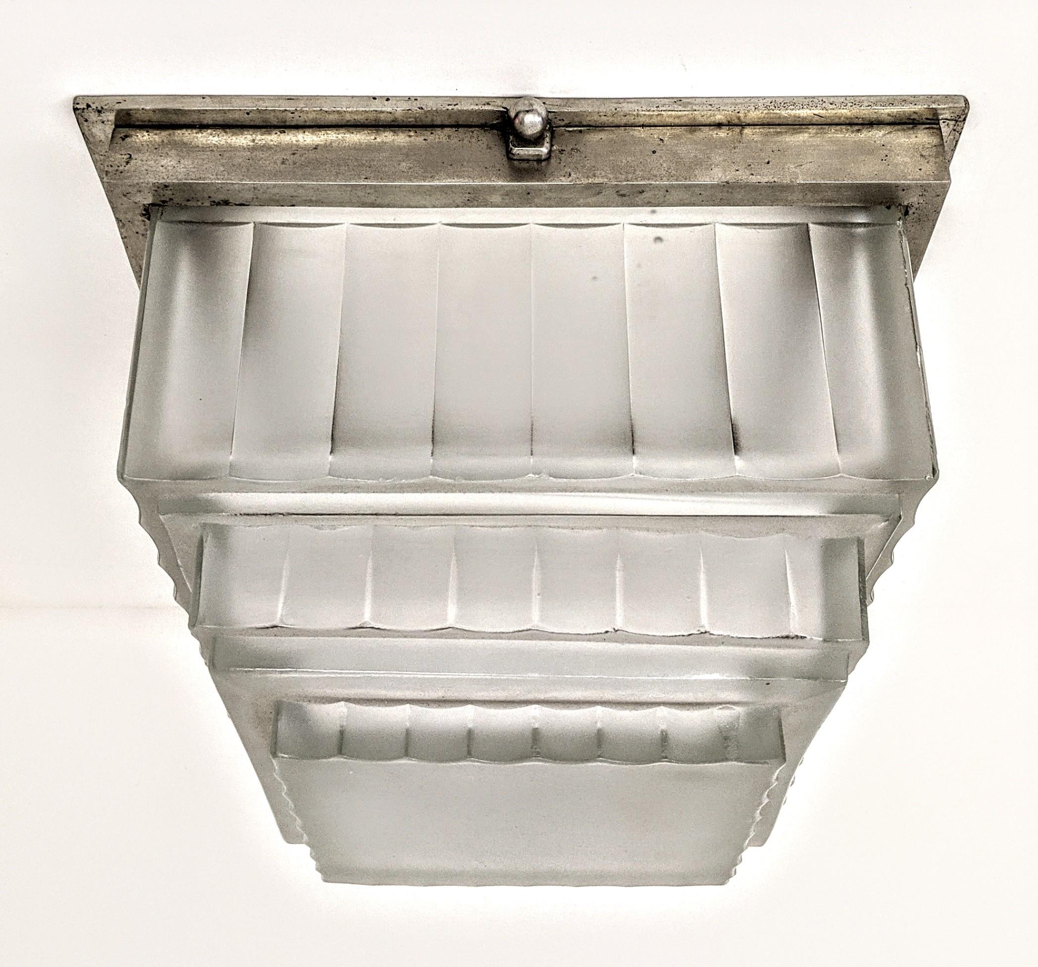 A stunning French Art Deco Square shaped flush mount was created in the 1930s by 
