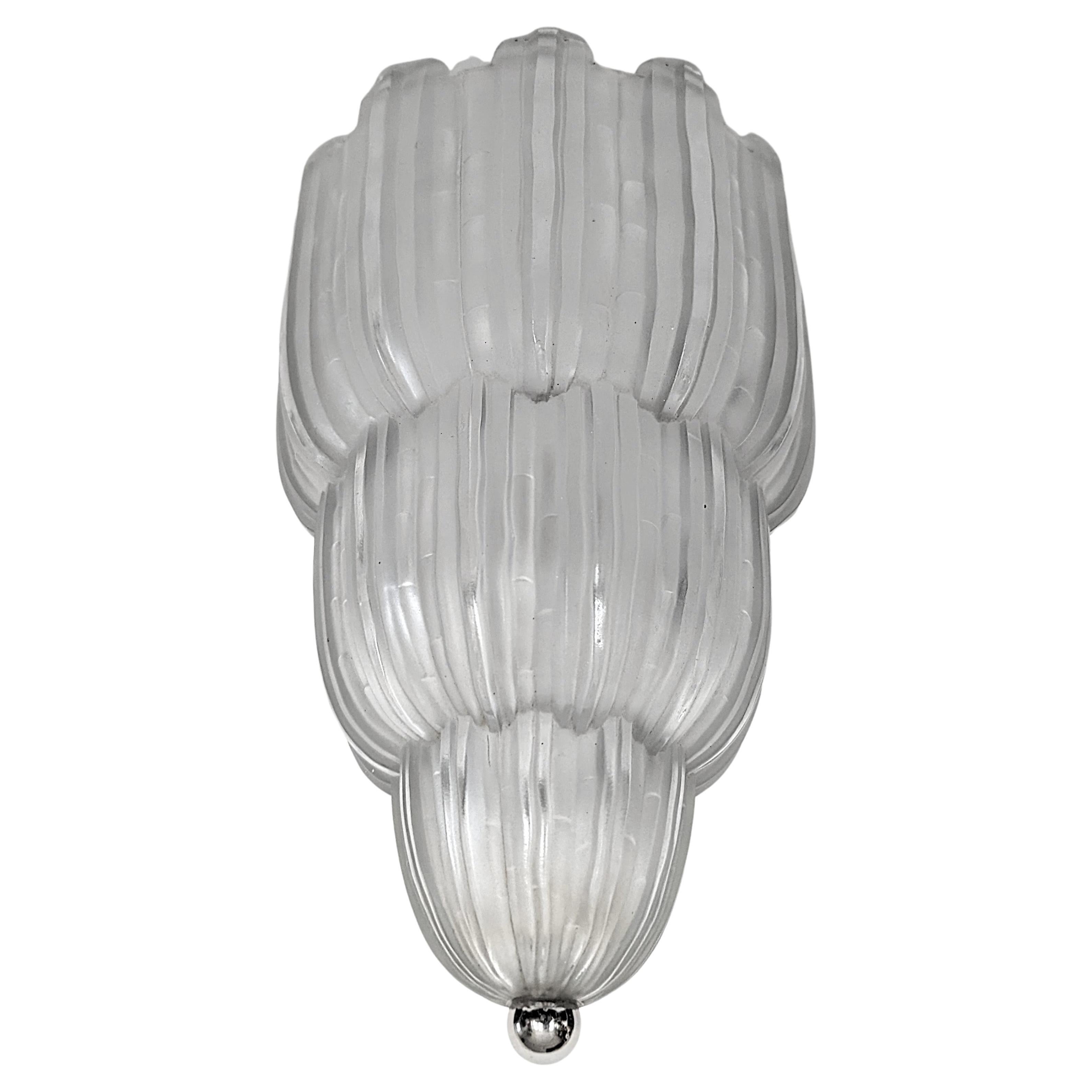 Pressed French Art Deco Flush Mount or Pendant Chandelier Signed by Sabino For Sale