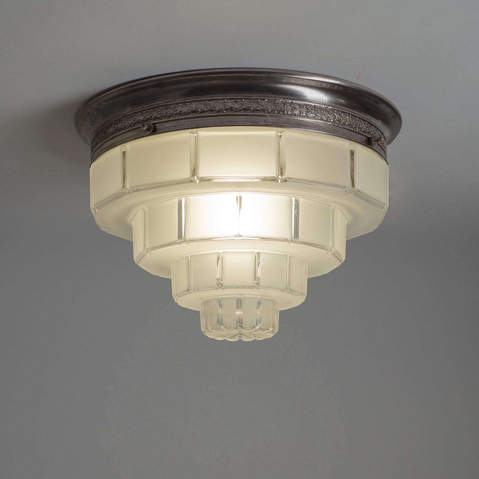 Frosted French Art Deco Flush Mounts, circa 1930