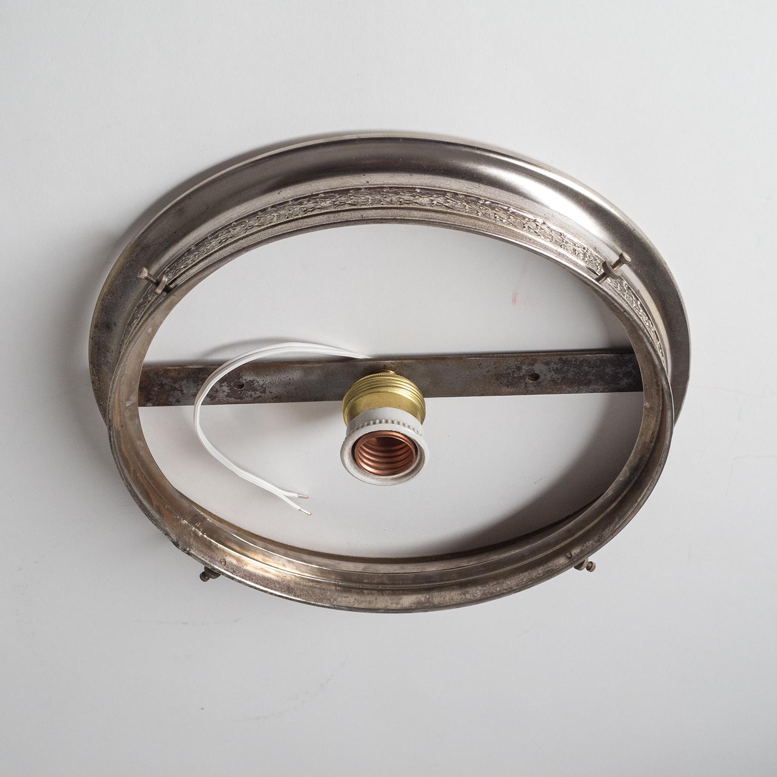 Nickel French Art Deco Flush Mounts, circa 1930