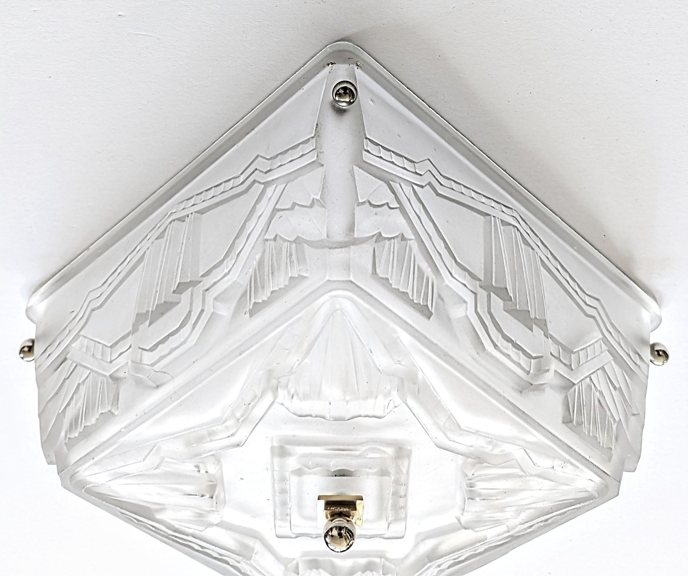 20th Century French Art Deco Flush Mount or Pendant Chandelier by Sabino (Pair Available) For Sale