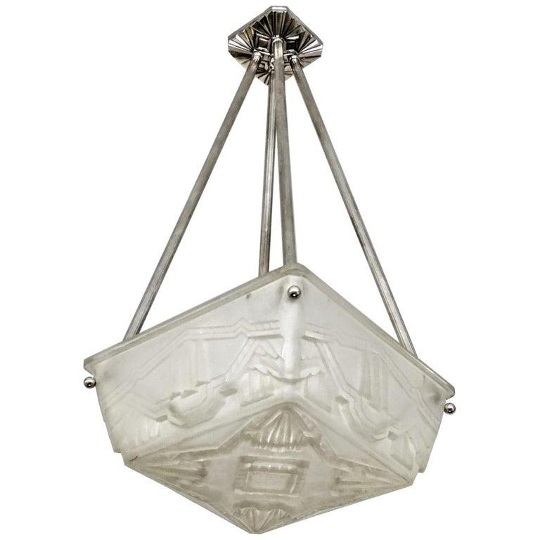 French Art Deco Flush Mount or Pendant Chandelier by Sabino (Pair Available) For Sale 1