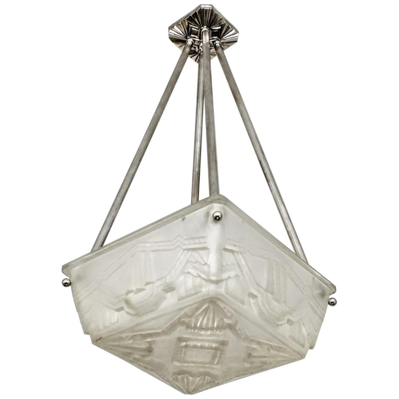 Pair of French Art Deco Flush Pendant Chandelier by Sabino