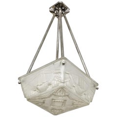 Pair of French Art Deco Flush Pendant Chandelier by Sabino