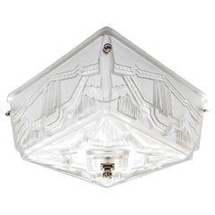 French Art Deco Flush Mount or Pendant Chandelier by Sabino (Pair Available)
