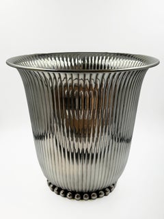 French Art Deco Fluted Silvered Metal Centerpiece Bowl, Jean Després