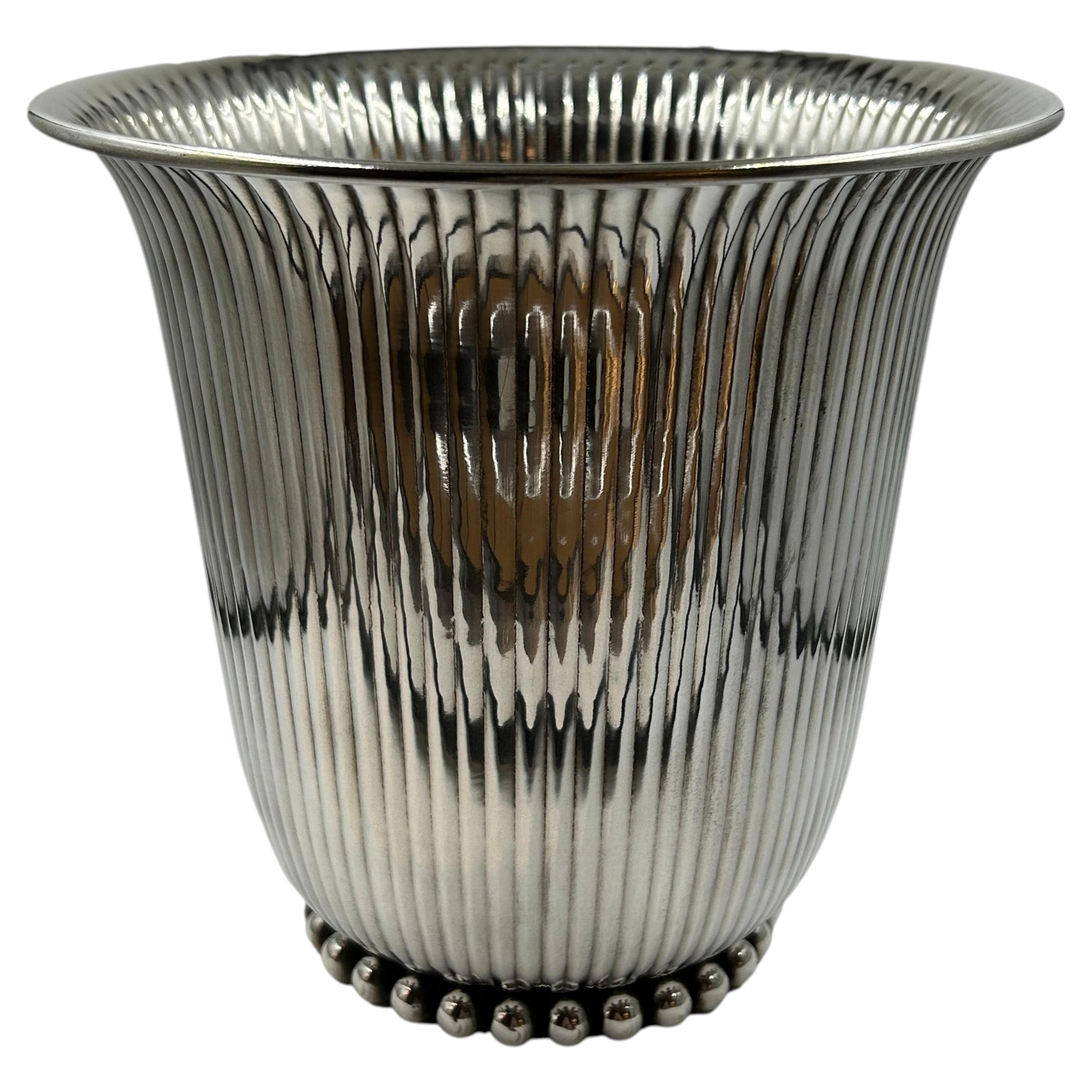 French Art Deco Fluted Silvered Metal Centerpiece Bowl, Jean Després