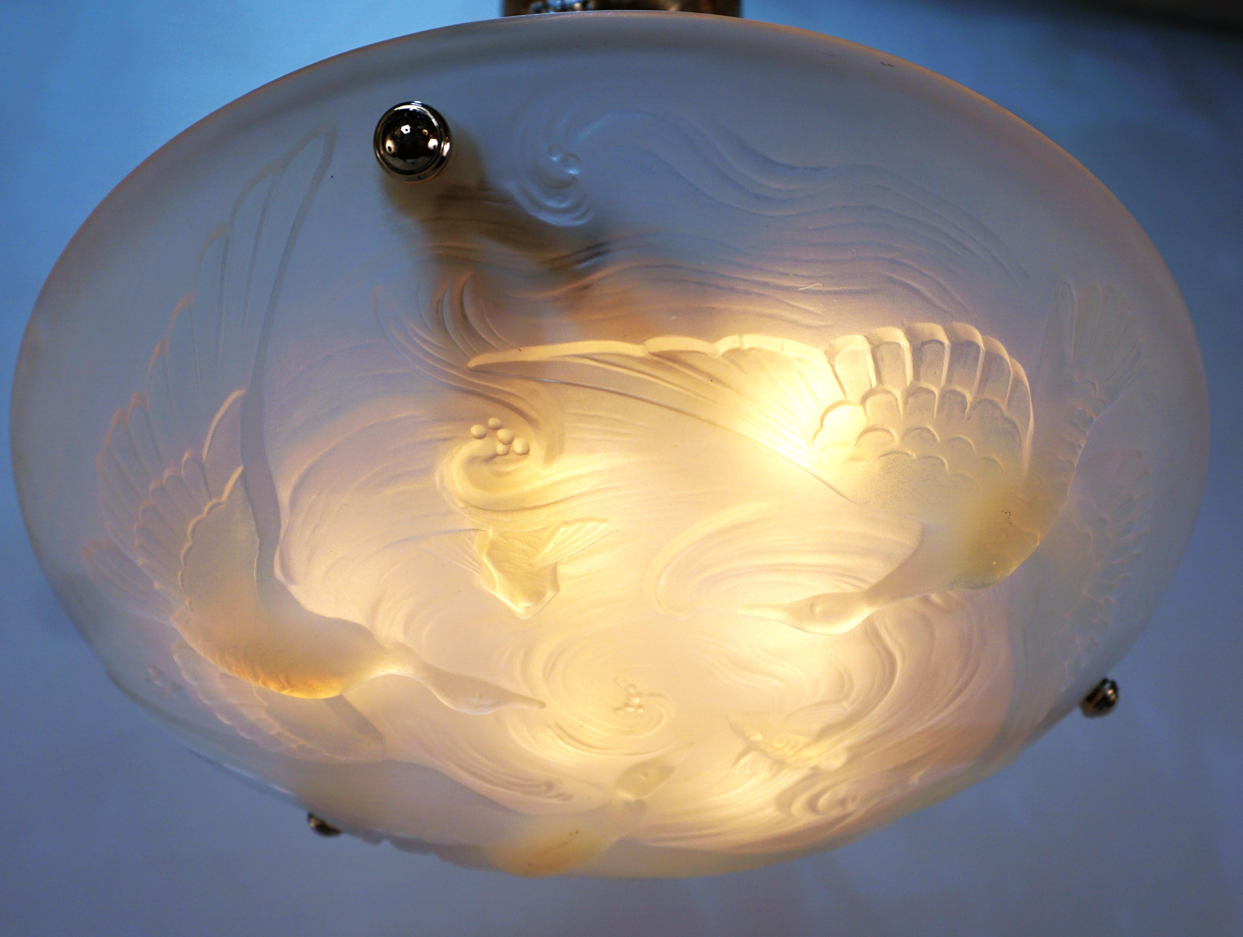 French Art Deco Flying Bird and Fish Chandelier  #1 In Good Condition In Fairfax, VA