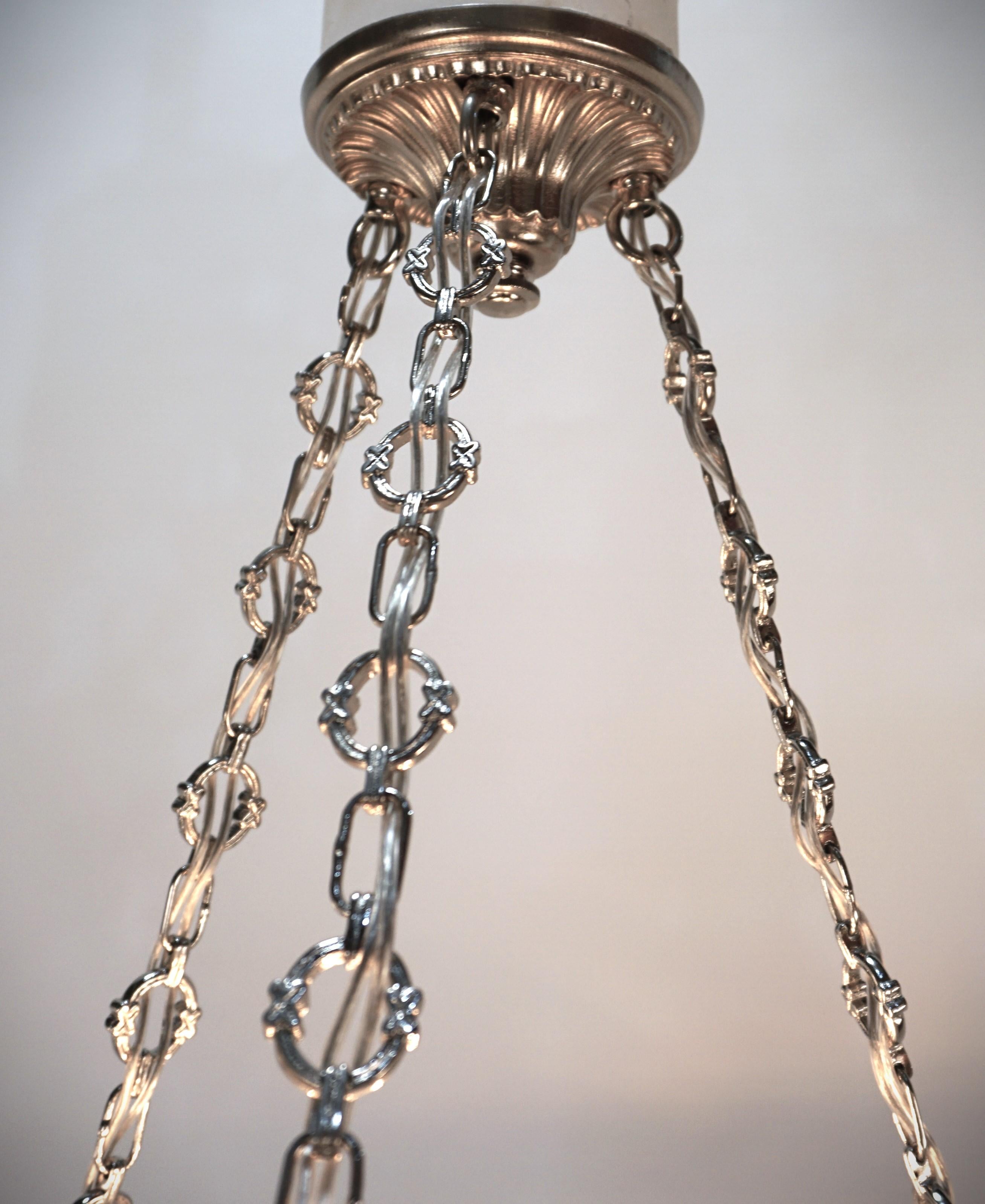 French Art Deco Flying Bird and Fish Opal Glass Chandelier #7 (two in stock) For Sale 1