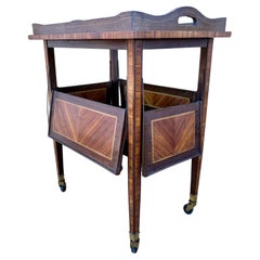 French Art Deco Folding Bar Cart with Drop-Leaf Shelves, Walnut Veneer, c. 1930