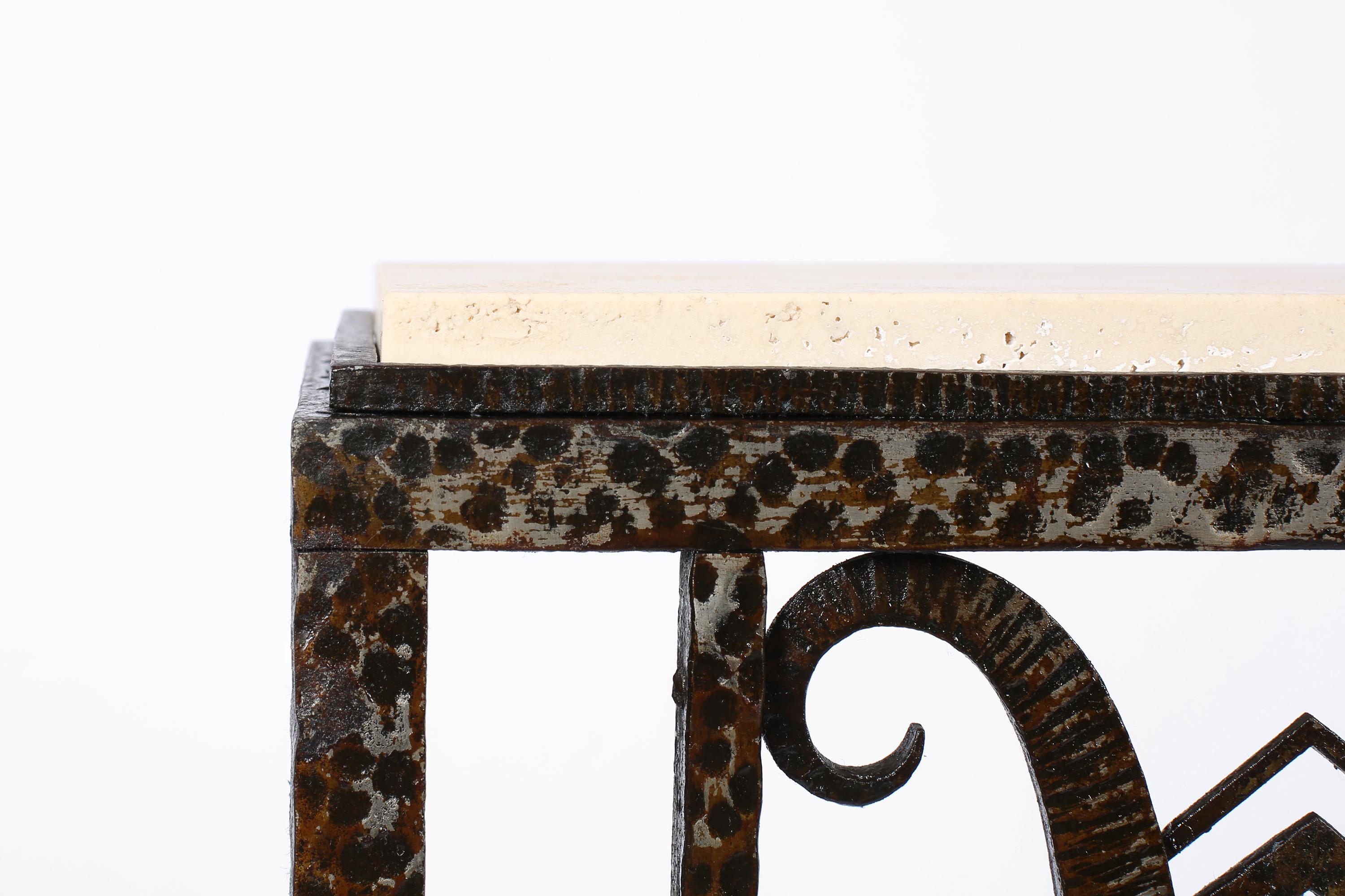 French Art Deco Forged Iron and Limestone Corner Console Table Radiator Cover For Sale 2