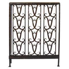 French Art Deco Forged Iron and Limestone Corner Console Table Radiator Cover