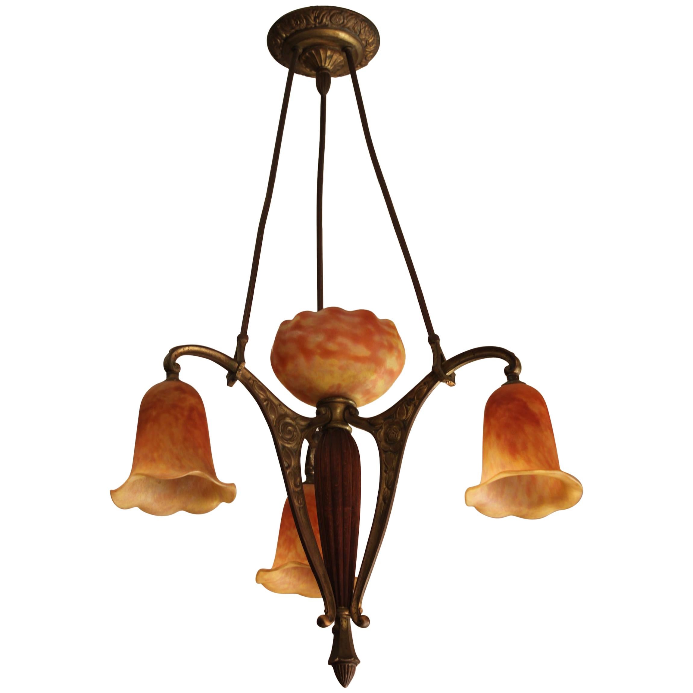 French Art Deco Four Lights Daum Chandelier