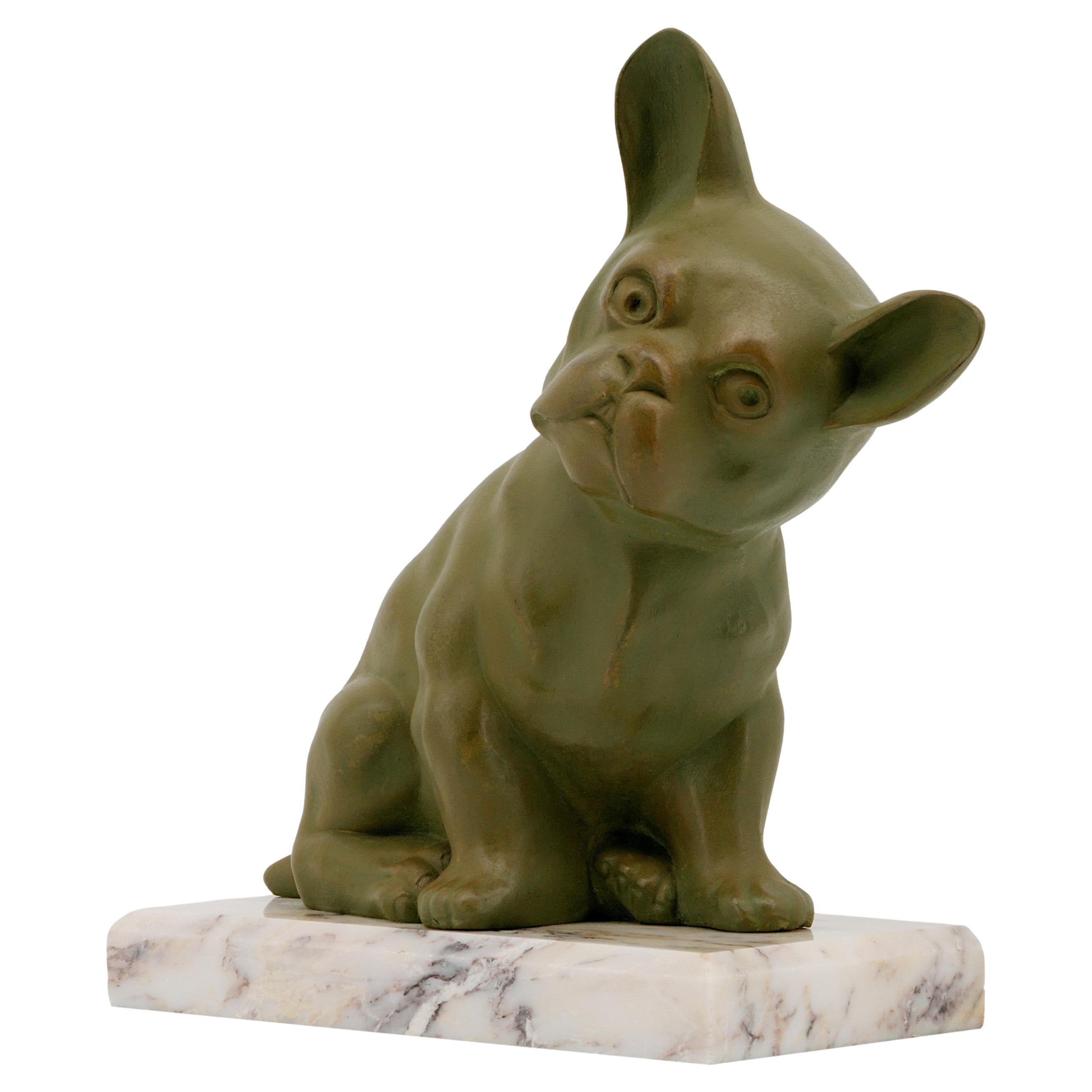 Französische Bulldoggen-Skulptur im Art déco-Stil, um 1925