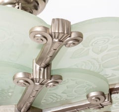 French Art Deco Frosted Etched Glass Plafonnier