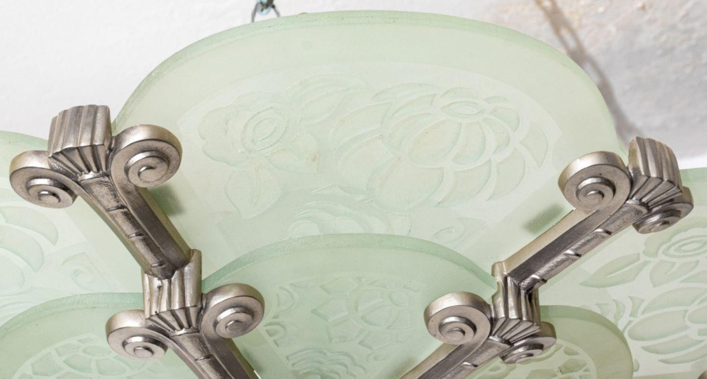 French Art Deco Frosted Etched Glass Plafonnier 2