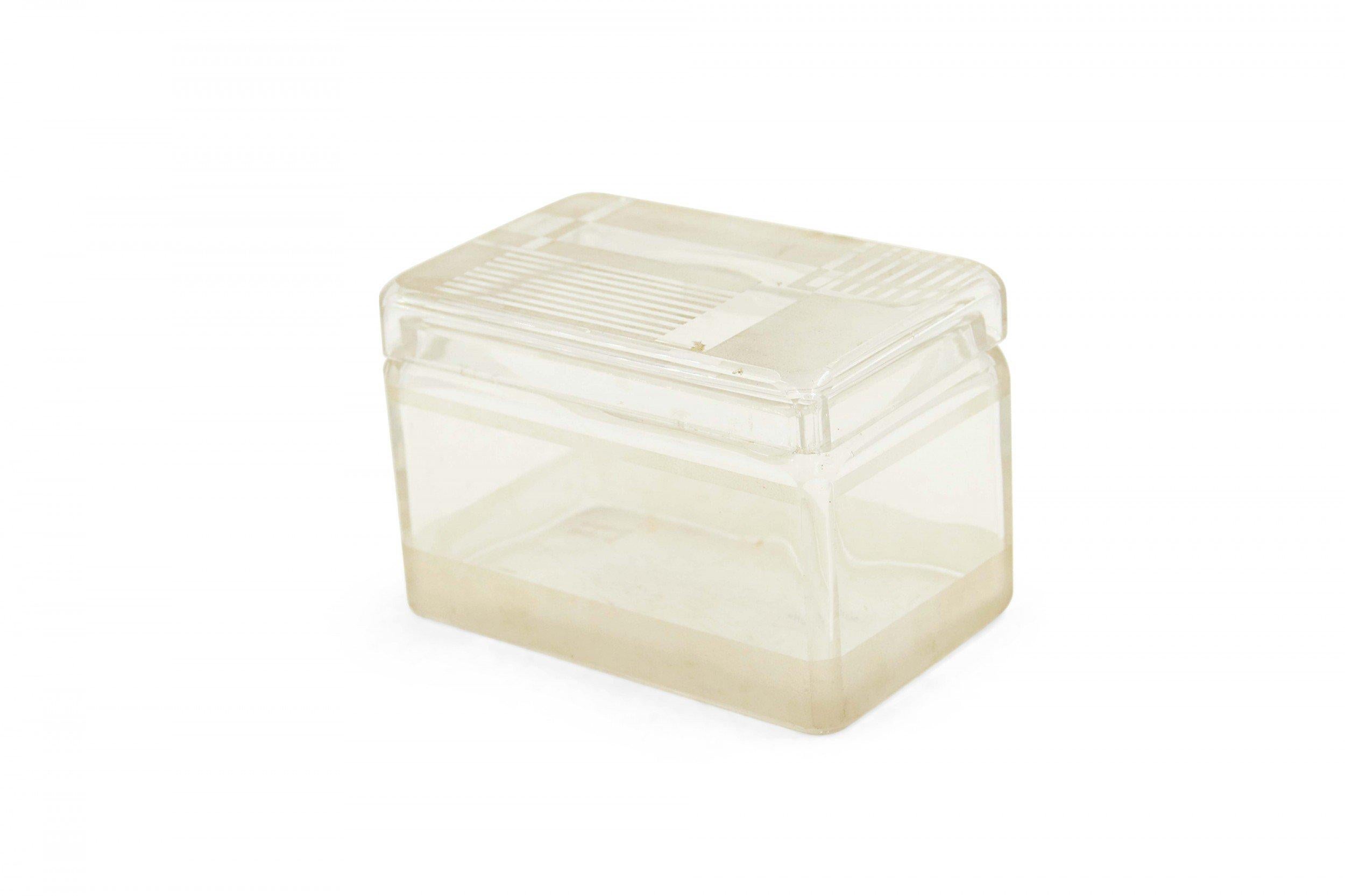 Caja de cristal con tapa de diseño geométrico esmerilado Art Déco francés Art Decó en venta