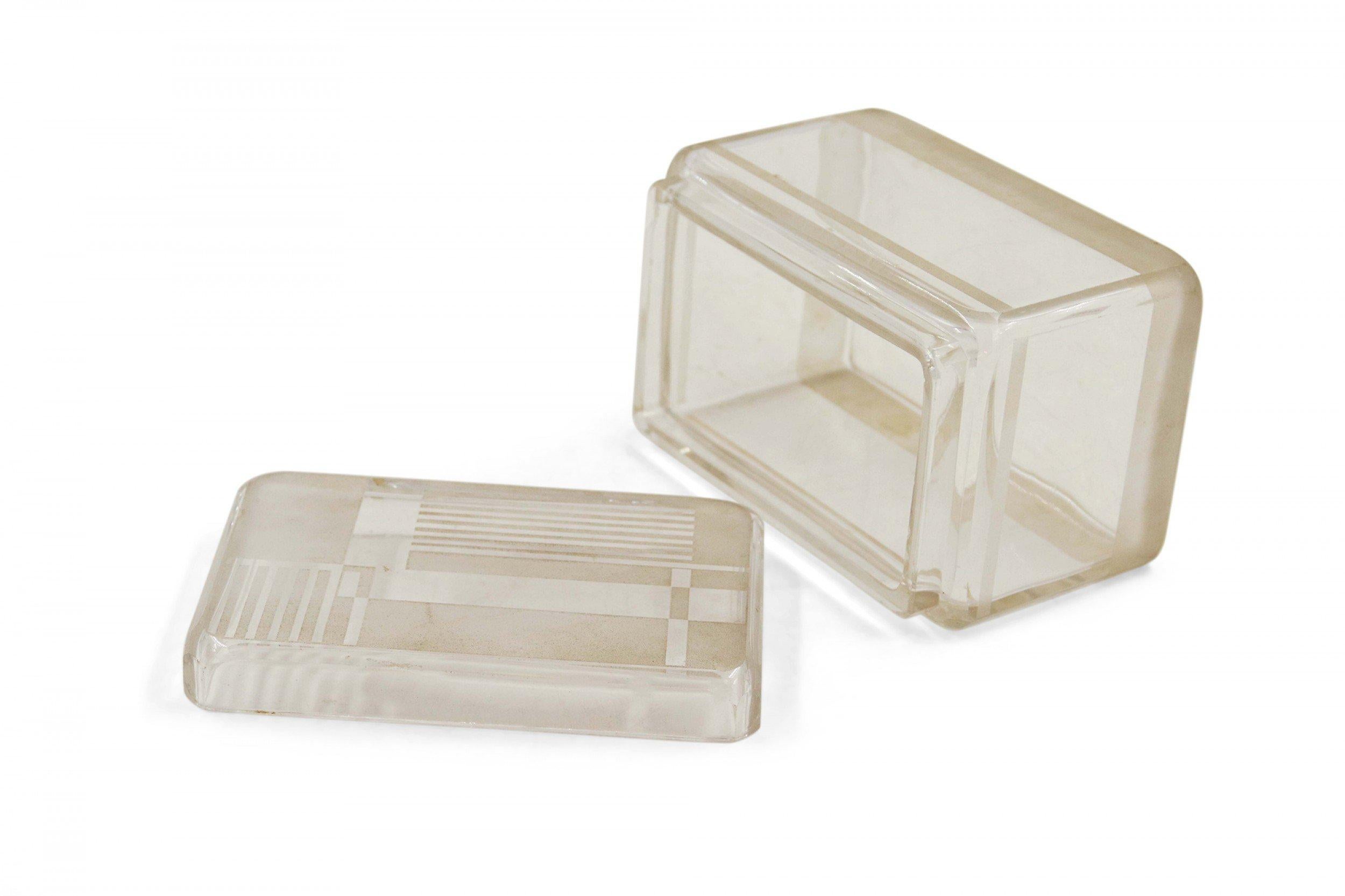 Französisch Art Deco mattiert geometrisches Design Deckel Glas Box (20. Jahrhundert) im Angebot