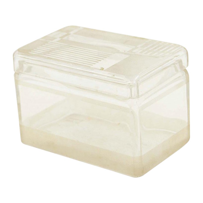 French Art Deco Frosted Geometric Design Lidded Glass Box For Sale