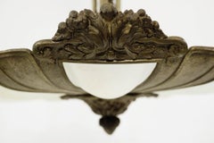 French Art Deco Frosted Glass and Bronze Pendant Chandelier, 1920s