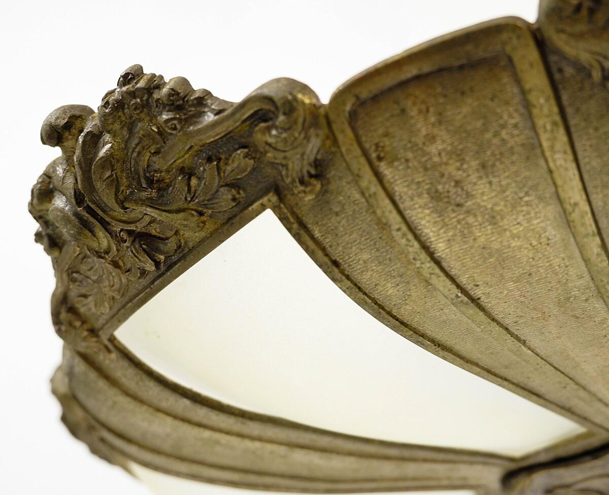20th Century French Art Deco Frosted Glass and Bronze Pendant Chandelier, 1920s For Sale